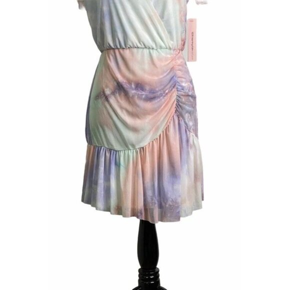 Aqua Womens Overlay‎ Faux Wrap Dress Pink Tie Dye Stretch V Neck Ruched M New - Picture 5 of 10